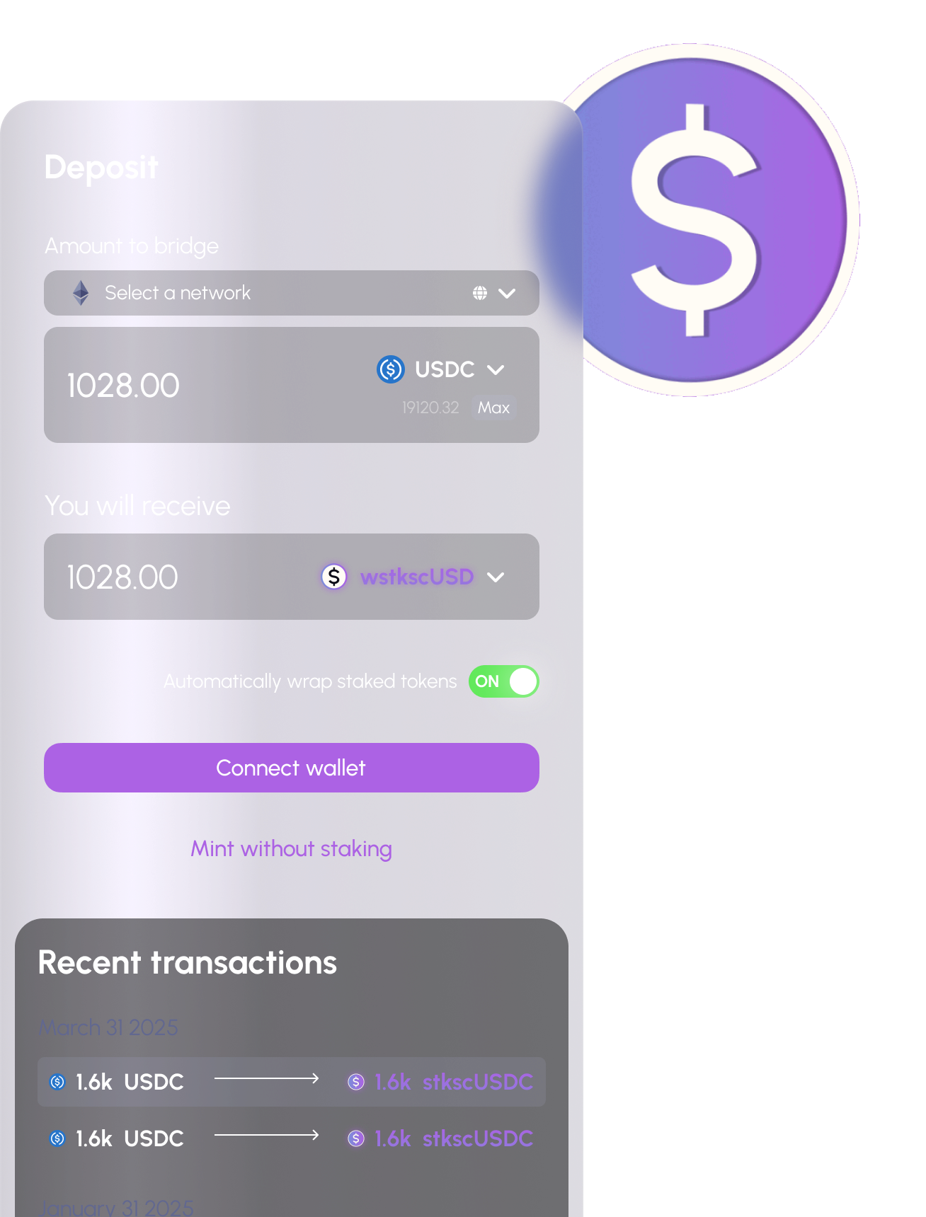Deposit stablecoins, earn more stablecoins card